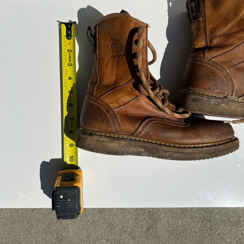 Georgia Boot Tan Leather Work Boots with Black and Red Label